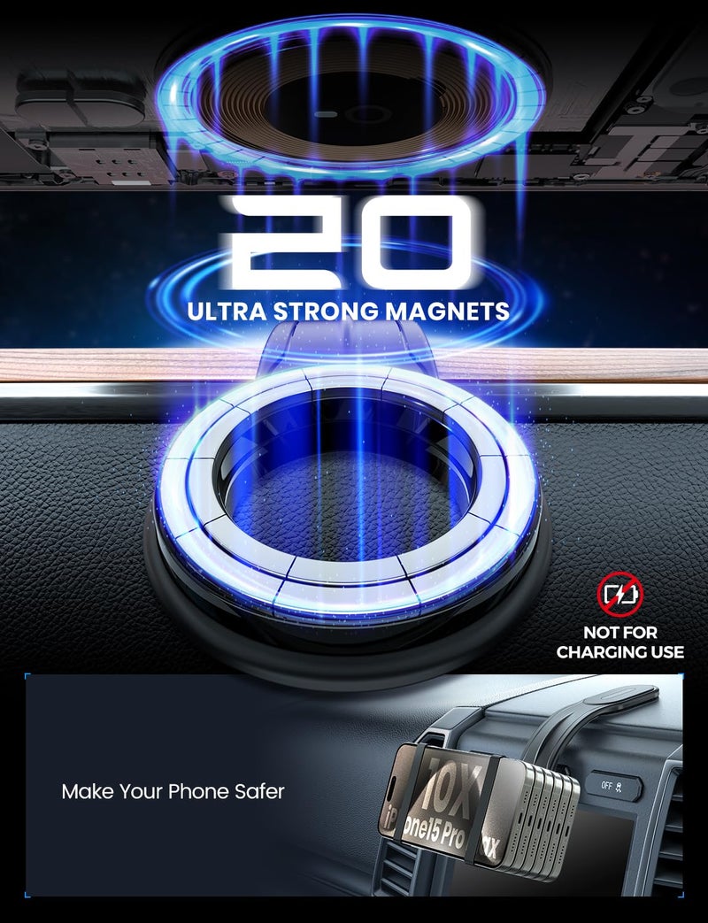 eSamcore for MagSafe Car Mount Detachable, Bendable Aluminum Arm Magnetic Phone Holder for Carã€20 Strong Magnetsã€‘ Cell Phone Mount for Car Dash Fit iPhone 17 16 15 14 Pro Max Mini Mag Safe Accessories - Image 5