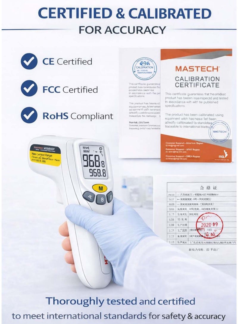 MASTECH MS6592P Non-Contact Infrared Thermometer for Adults & Kids, Fast 0.5s Digital Temperature Gun, Forehead & Surface Temperature Measurement, 5–15cm Distance, Backlit LCD Display, °C/°F Switchable, CE FCC RoHS Certified - Image 4