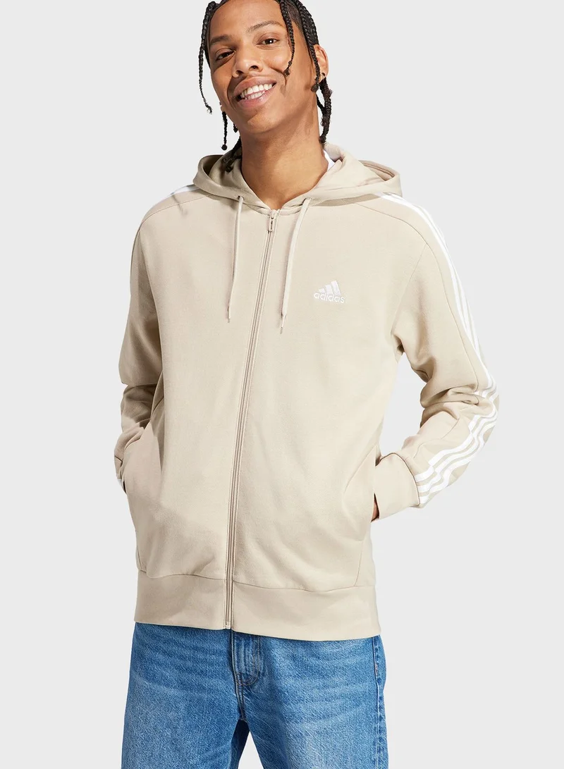 adidas هودي من نسيج الفليس بسحاب كامل مزين بـ 3 خطوط