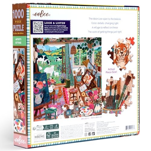eeBoo 1000 Piece Puzzle Artists Cottage Jigsaw Puzzle for Adults Square 23 x 23 Made with Recycled Board VegetableBased Ink - Image 5