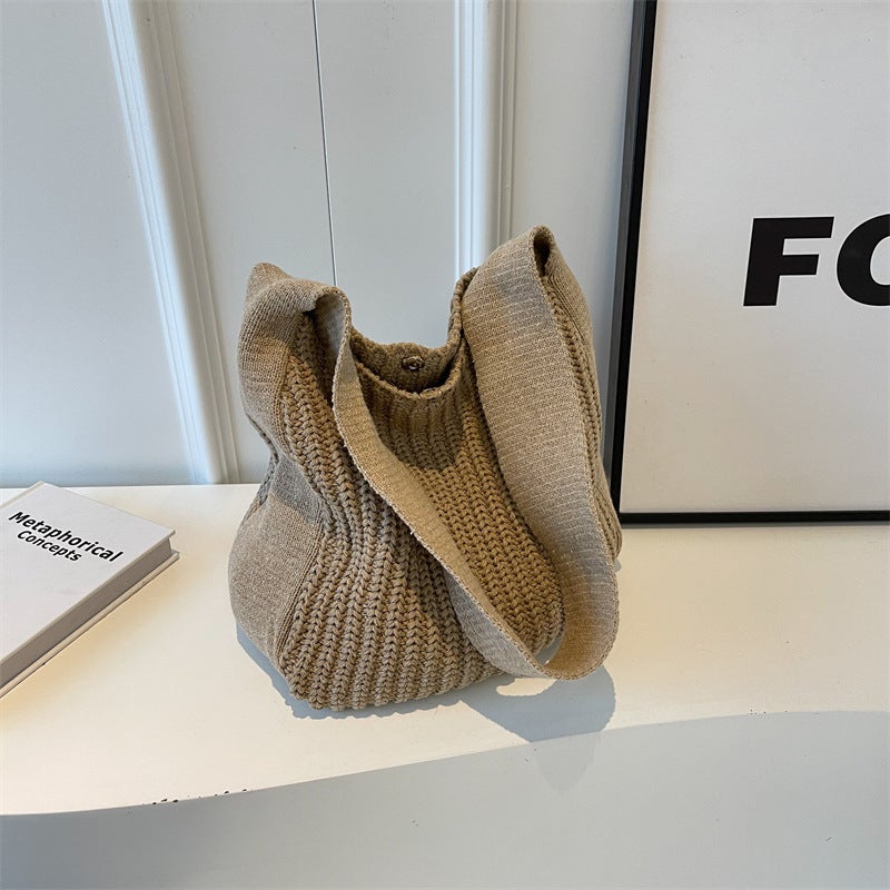 This Year'S Popular Knitted Wool Shoulder Tote Bag Women'S Bag 2023 New Trendy High-Grade Portable Shopping Bag - Image 3