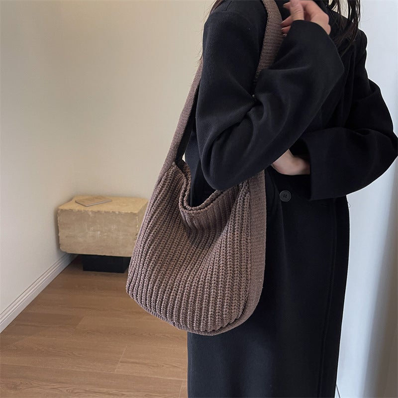 This Year'S Popular Knitted Wool Shoulder Tote Bag Women'S Bag 2023 New Trendy High-Grade Portable Shopping Bag - Image 2