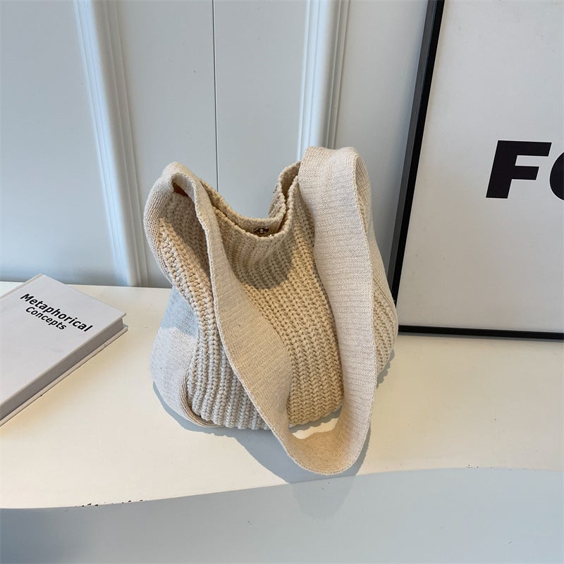 This Year'S Popular Knitted Wool Shoulder Tote Bag Women'S Bag 2023 New Trendy High-Grade Portable Shopping Bag - Image 5
