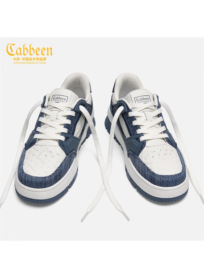 Cabbeen Men's Spring Summer New Breathable Classic Deconstructed Patchwork Sneakers Casual Commuter Date Navy Blue Size 38