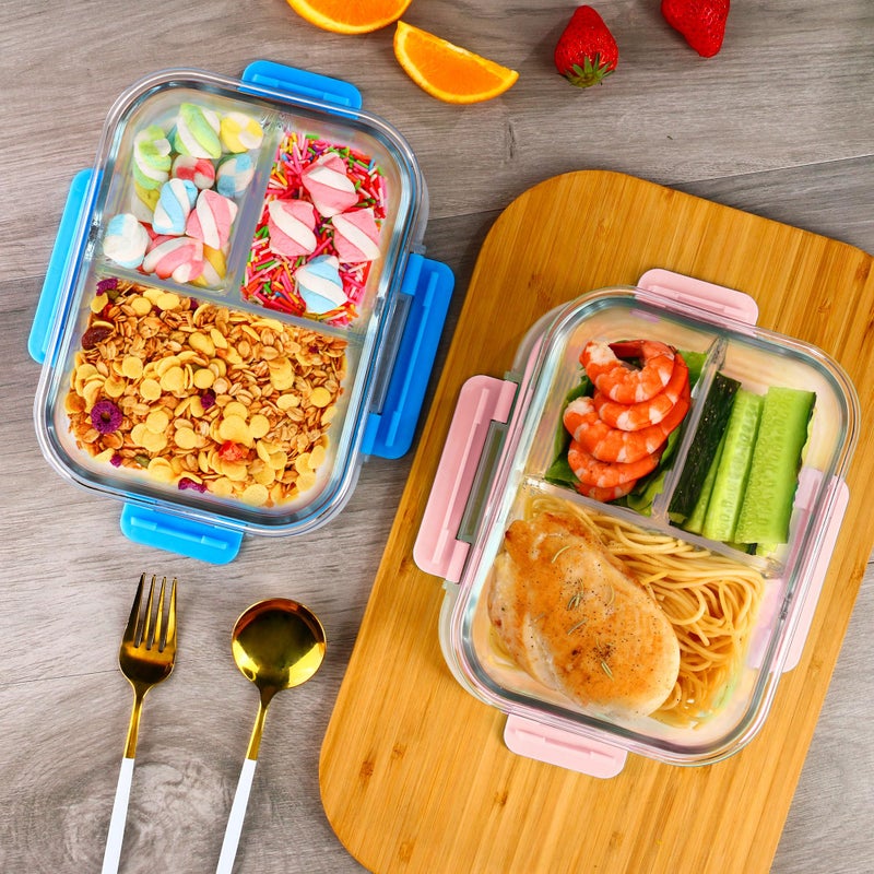 HAKEEMI 5-Pack,3 Compartment Glass Meal Prep Containers Set,34oz, Divided Food Storage Containers with Lids, Glass Lunch Box with 3 Dividers - Image 5