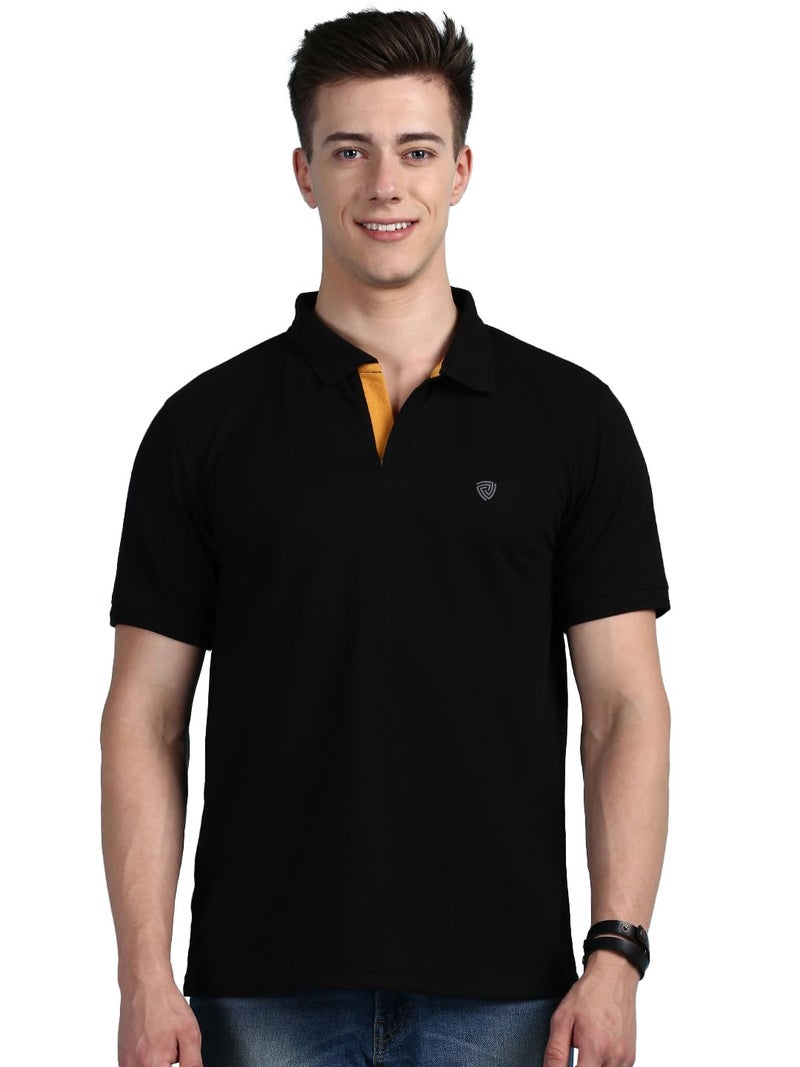 Lux Cozi Men's Pack of 1 Black Regular Fit Polo Neck Half Sleeve Solid Casual T-Shirt (Size : Small)_COZI_2121_BLK_S_1PC - Image 1