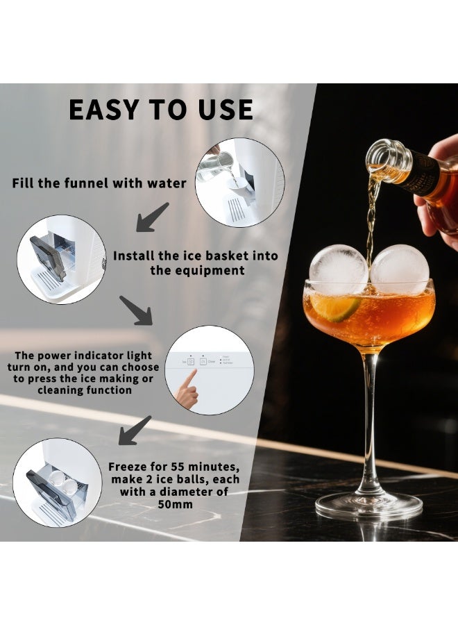 iTOMA Ice Ball Maker Machine , Smart Sensors, One-Touch Clean, 2 pcs in 50 Mins, Quiet Self-Cleaning Ice Machine with Ice Tong, for Cocktails & Whiskey, Countertop Ice Maker for Home/ Bar Party - Image 4