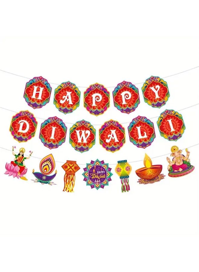 Diwali Decorations Set Style 3 Paper Banner Lanterns Traditional Motifs Party Supplies - Image 1