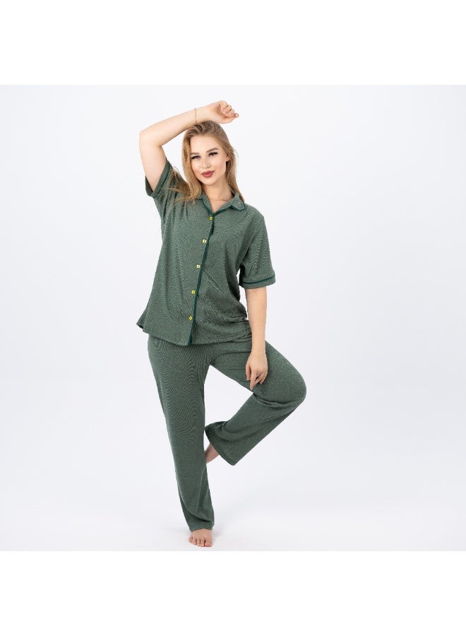zecotex  Women's Classic Cotton Plus Size Pajama Set – Short Sleeve Button-Up Top & Long Pants – Sizes 3XL to 5XL – Soft, Breathable & Comfortable Sleepwear  - Image 5