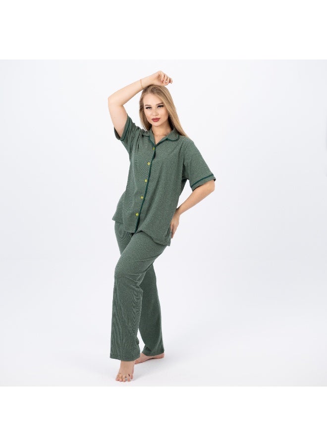 zecotex  Women's Classic Cotton Plus Size Pajama Set – Short Sleeve Button-Up Top & Long Pants – Sizes 3XL to 5XL – Soft, Breathable & Comfortable Sleepwear  - Image 1