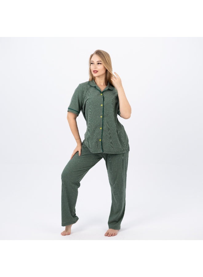 zecotex  Women's Classic Cotton Plus Size Pajama Set – Short Sleeve Button-Up Top & Long Pants – Sizes 3XL to 5XL – Soft, Breathable & Comfortable Sleepwear  - Image 3