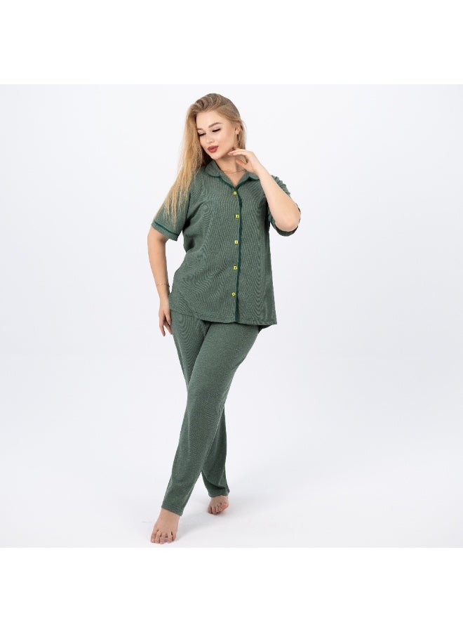 zecotex  Women's Classic Cotton Plus Size Pajama Set – Short Sleeve Button-Up Top & Long Pants – Sizes 3XL to 5XL – Soft, Breathable & Comfortable Sleepwear  - Image 4