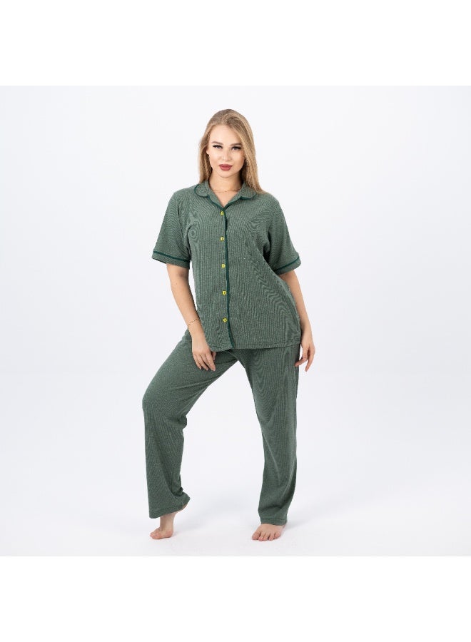 zecotex  Women's Classic Cotton Plus Size Pajama Set – Short Sleeve Button-Up Top & Long Pants – Sizes 3XL to 5XL – Soft, Breathable & Comfortable Sleepwear  - Image 2