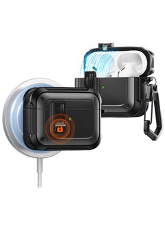 for AirPods Pro 2 Case Cover with Lock,Compatible Magnets Embedded & Keychain Powerful Drop Protection, Magnetic Lid, Black