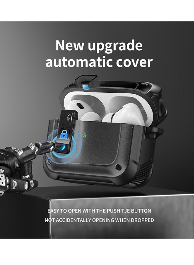 Generic - for AirPods Pro 2 Case Cover with Lock,Compatible Magnets Embedded & Keychain Powerful Drop Protection, Magnetic Lid, Black - Image 1