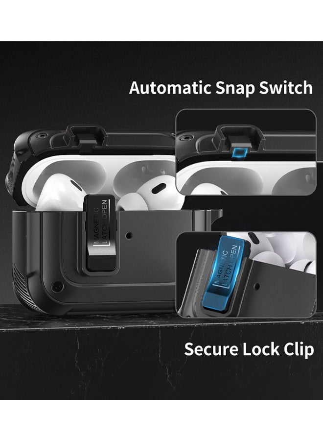 Generic - for AirPods Pro 2 Case Cover with Lock,Compatible Magnets Embedded & Keychain Powerful Drop Protection, Magnetic Lid, Black - Image 1