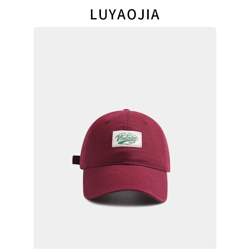 Japanese fashion brand cloth label letter baseball cap female Korean style versatile face-looking small spring and summer couple casual peaked cap maleEnglish patch 1996 baseball cap-wine red English patch 1996 baseball cap-wine red