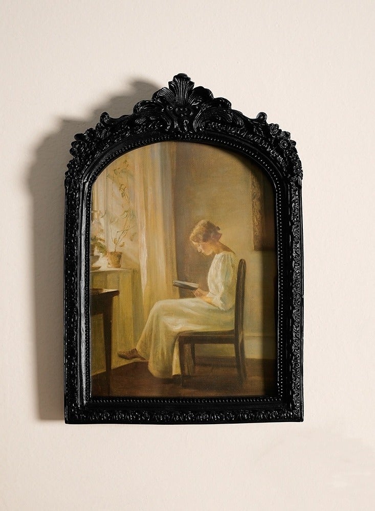 الأوروبي الرجعية منحوتة الراتنج شنقا الجدار إطار الصورة ديكور أسود ، ديكور المنزل ، ديكور العيد - Image 1