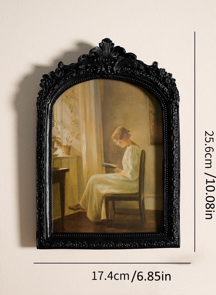 الأوروبي الرجعية منحوتة الراتنج شنقا الجدار إطار الصورة ديكور أسود ، ديكور المنزل ، ديكور العيد - Image 2