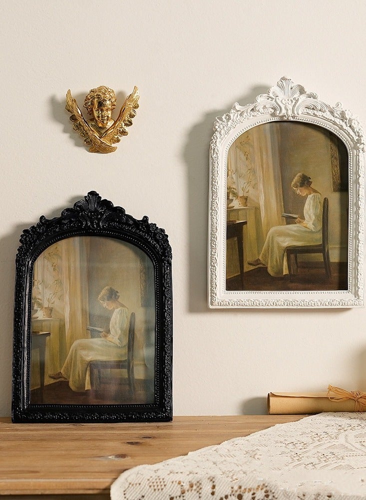 الأوروبي الرجعية منحوتة الراتنج شنقا الجدار إطار الصورة ديكور أسود ، ديكور المنزل ، ديكور العيد - Image 4