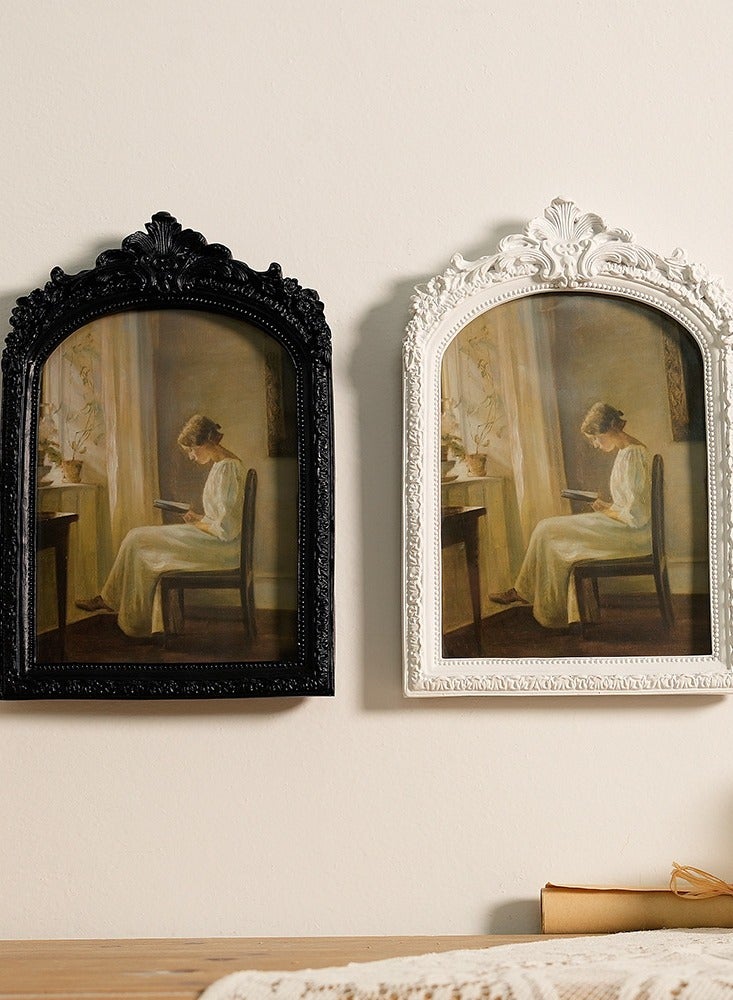 الأوروبي الرجعية منحوتة الراتنج شنقا الجدار إطار الصورة ديكور أسود ، ديكور المنزل ، ديكور العيد - Image 5