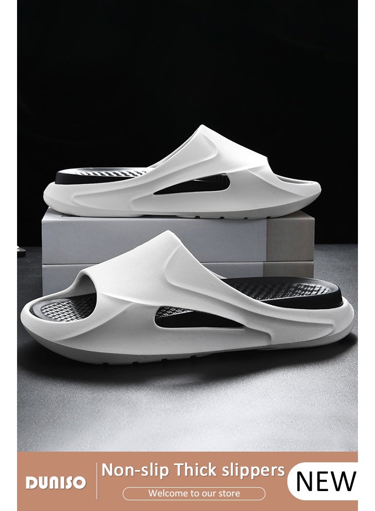 DUNISO Slipper for Men Thick Sole Non-Slip Bath Slippers Open Toe Shower Slippers Quick-dry House Bedroom Slippers Flat Slipper for Spa Bath Pool Gym House Sandals for Indoor & Outdoor - Image 1