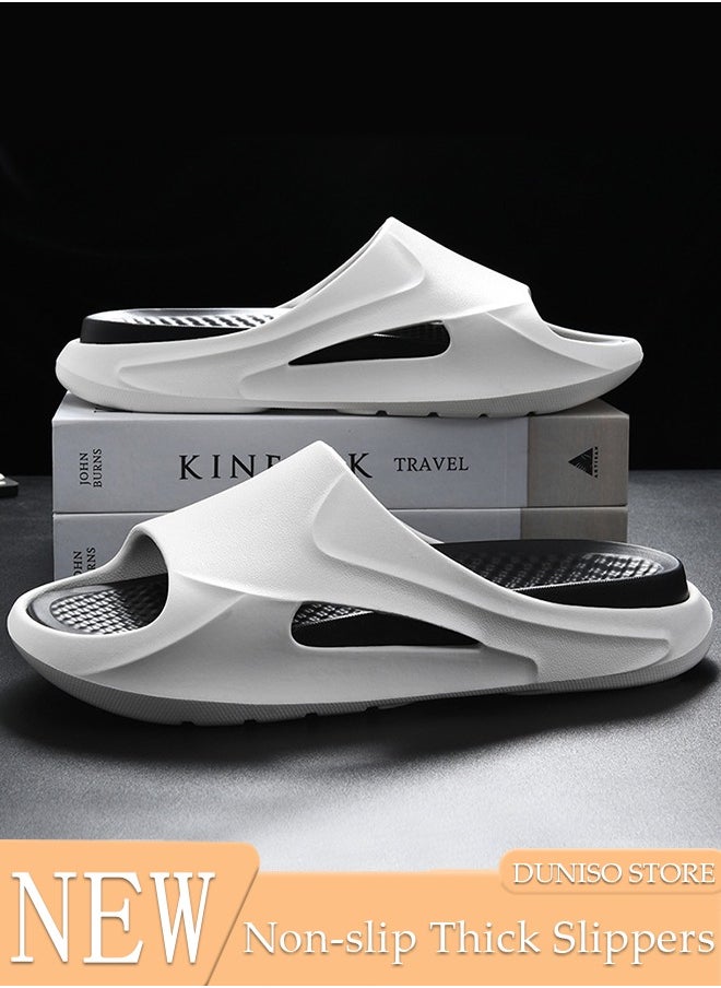 DUNISO Slipper for Men Thick Sole Non-Slip Bath Slippers Open Toe Shower Slippers Quick-dry House Bedroom Slippers Flat Slipper for Spa Bath Pool Gym House Sandals for Indoor & Outdoor  - Image 1