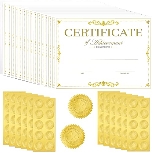 Seajan 50 Packs Gold Foiled Certificate Paper Award 11 x 8.5 Inch Certificate of Completion Achievement Awards with 100 Pieces Embossed Gold Foil Seals Gold Seals Stickers for Printer Supplies - Image 1