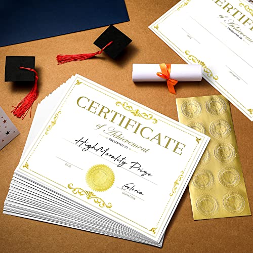Seajan 50 Packs Gold Foiled Certificate Paper Award 11 x 8.5 Inch Certificate of Completion Achievement Awards with 100 Pieces Embossed Gold Foil Seals Gold Seals Stickers for Printer Supplies - Image 4