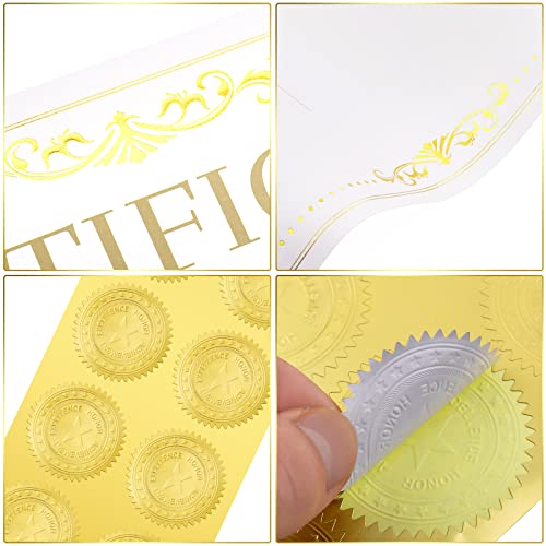 Seajan 50 Packs Gold Foiled Certificate Paper Award 11 x 8.5 Inch Certificate of Completion Achievement Awards with 100 Pieces Embossed Gold Foil Seals Gold Seals Stickers for Printer Supplies - Image 3