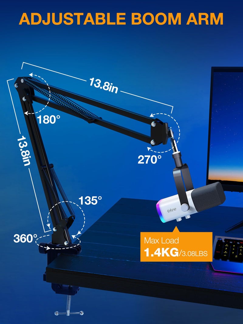 SUNMON QuadCast Boom Arm, Mic Arm for Blue Yeti HyperX QuadCast SoloCast Fifine AM8 and Most Microphone, Mic Stand Desk with 3/8" to 5/8" Adapter by SUNMON - Image 4
