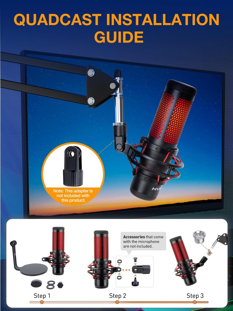 SUNMON QuadCast Boom Arm, Mic Arm for Blue Yeti HyperX QuadCast SoloCast Fifine AM8 and Most Microphone, Mic Stand Desk with 3/8" to 5/8" Adapter by SUNMON - Image 2
