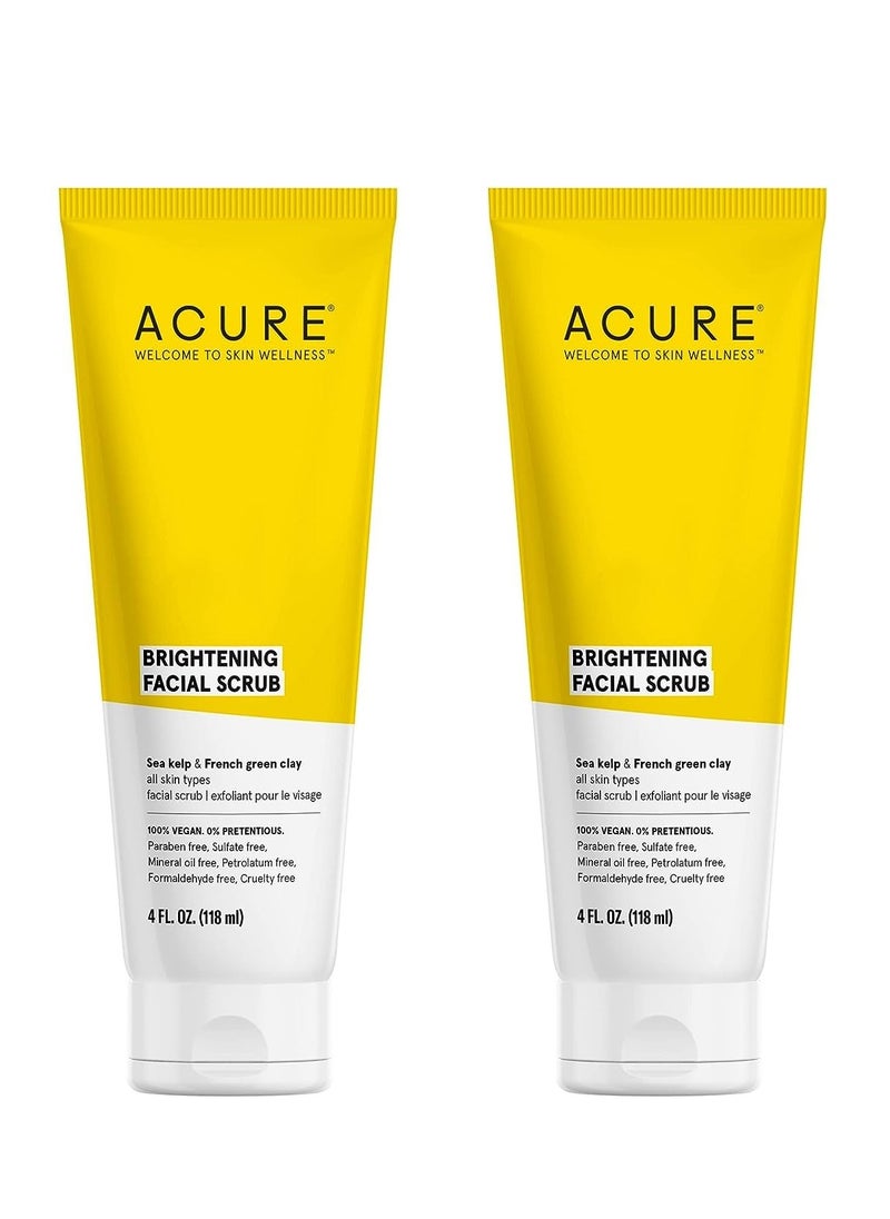 Acure Acure Brightening Facial Scrub Duo Pack - 4 Fl Oz Each - 2 Pack - All Skin Types, Sea Kelp & French Green Clay - Softens, Detoxifies and Cleanses  - Image 1