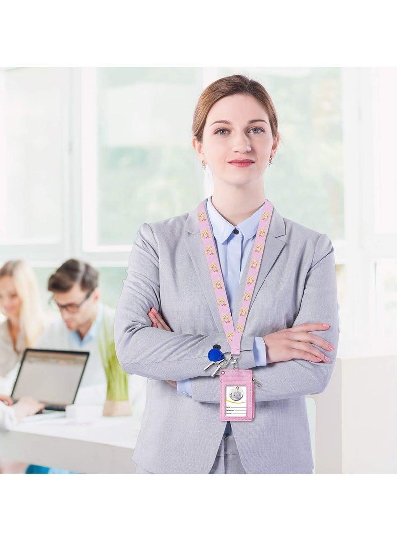 عام حافظة بطاقة تعريف مع جيب بسحّاب، حافظة بطاقات تعريفية لطيفة من الجلد، مع حزام عنق، تحتوي على 5 فتحات لبطاقات الائتمان وجيب بسحّاب، مع حلقة مفاتيح، مناسبة للأولاد والبنات، الرجال والنساء، وموظفي المكاتب - Image 5