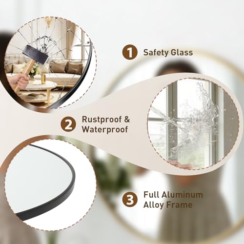 NEWBULIG Round Bathroom Mirror 24", Wall Mirror with Aluminum Alloy Thin Frame, Bathroom Mirrors for Over Sink, Bedroom, Living Room, Entryway, Black - Image 4