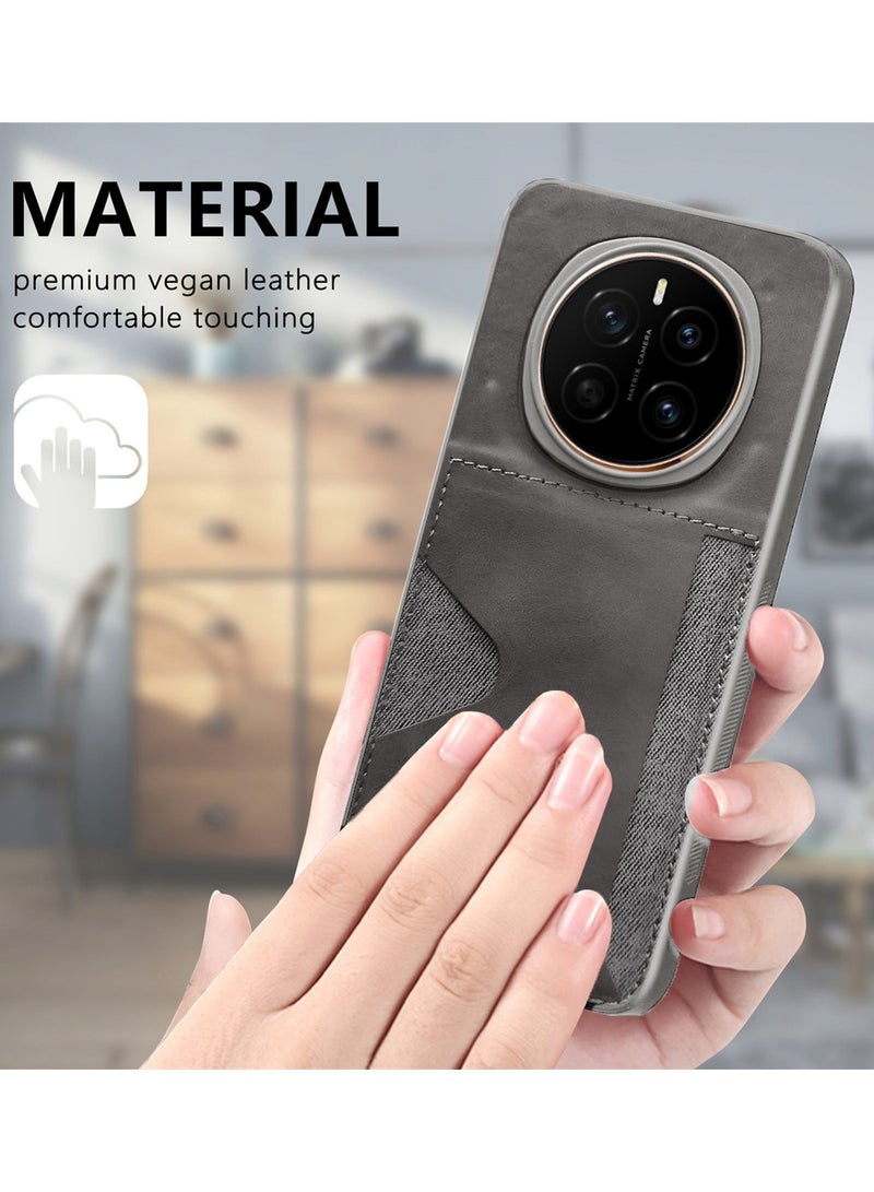 PULOKA Honor Magic7 5G 2024 Card Holder Skin-feel Leather Back Silicone Sides Case Cover - Grey - Image 4