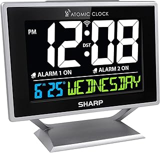 Sharp Atomic Desktop Clock with Color Display - Atomic Accuracy - Easy to Read Screen with Calendar & Day of Week - Image 1