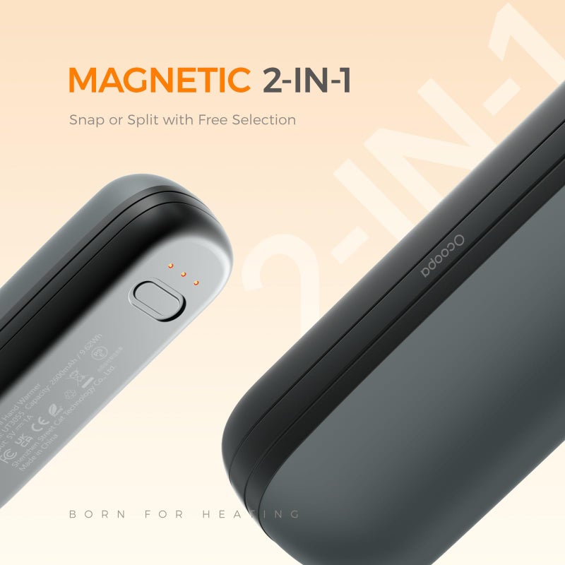 OCOOPA أوكوبا 2 في 1 دفّاءات يد مغناطيسية قابلة لإعادة الشحن، UT2s دفّاءات يد كهربائية صغيرة 2 عبوة، USB-C مقسّم، سخان جيب محمول قابل لإعادة الاستخدام، رينود، جولف، عيد الميلاد، هدايا تقنية للنساء والرجال - Image 3