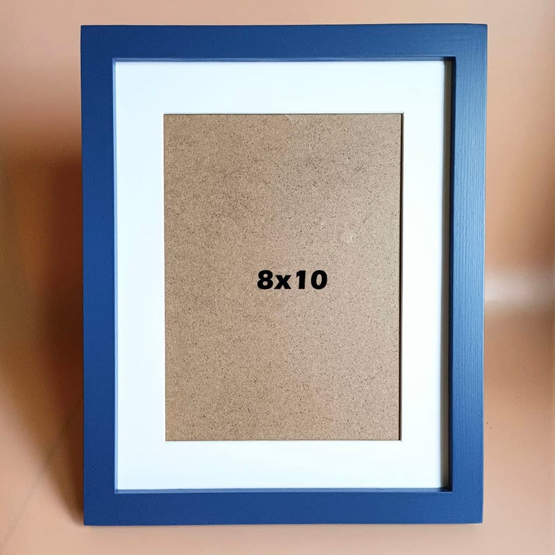 KELE MODEL 8x10 Picture Frames Blue Solid Wood Frame Plastic Panel Film Needs to be Removed Table or WallFront Window Opening 75x95 inch