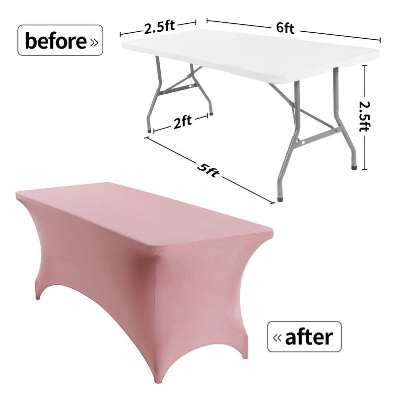 Peomeise 2PCS 6FT Spandex Table Cover Rectangular Stretch Spandex Tablecloth (Dusty Rose 6FT) - Image 2