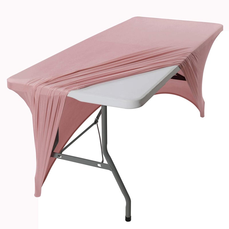 Peomeise 2PCS 6FT Spandex Table Cover Rectangular Stretch Spandex Tablecloth (Dusty Rose 6FT) - Image 4