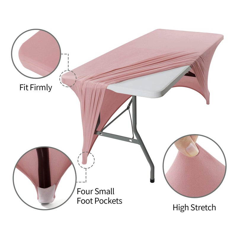 Peomeise 2PCS 6FT Spandex Table Cover Rectangular Stretch Spandex Tablecloth (Dusty Rose 6FT) - Image 3