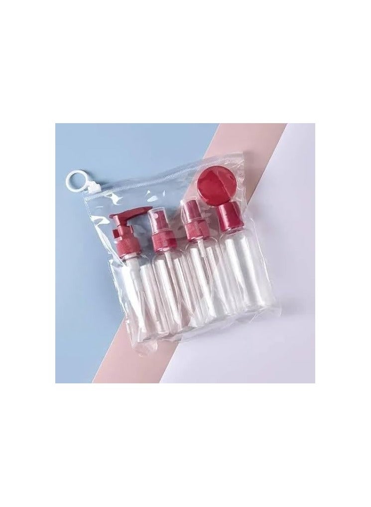 5-piece burgundy travel and cosmetic bottle set. - Image 2