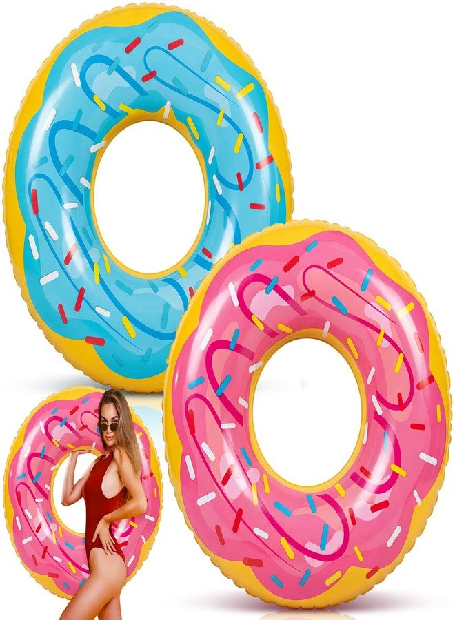 Motionchic 2 Pack 47.24 Inches Donut Pool Floats Large Inflatable Donuts Tube Jumbo Swim Rings with Sprinkles for Adults Swimming Pool Party Decorations Supplies(Pink,Blue) - Image 1