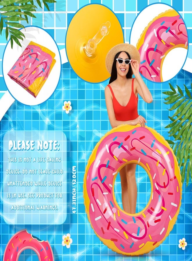 Motionchic 2 Pack 47.24 Inches Donut Pool Floats Large Inflatable Donuts Tube Jumbo Swim Rings with Sprinkles for Adults Swimming Pool Party Decorations Supplies(Pink,Blue) - Image 3