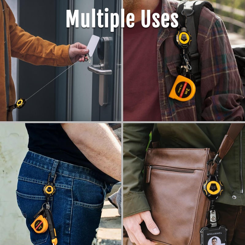 MNGARISTA 2-Pack Upgraded Retractable Keychain, 10 OZ Retraction, 31.5" Stainless Steel Cord, Heavy Duty Carabiner Badge Holder, ID Badge Reel with Badge Strap and Key Ring - Image 3