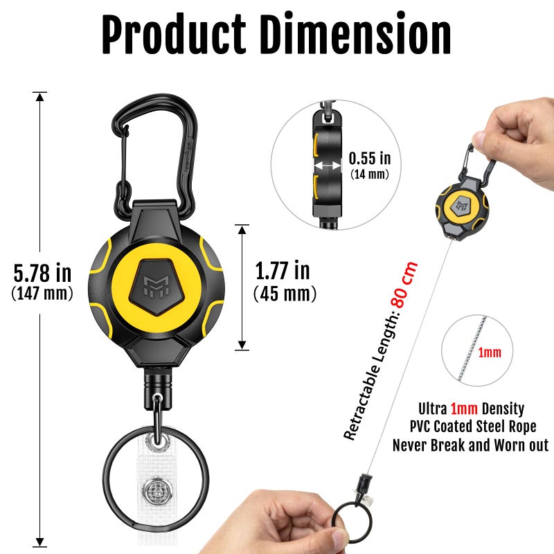 MNGARISTA 2-Pack Upgraded Retractable Keychain, 10 OZ Retraction, 31.5" Stainless Steel Cord, Heavy Duty Carabiner Badge Holder, ID Badge Reel with Badge Strap and Key Ring - Image 4