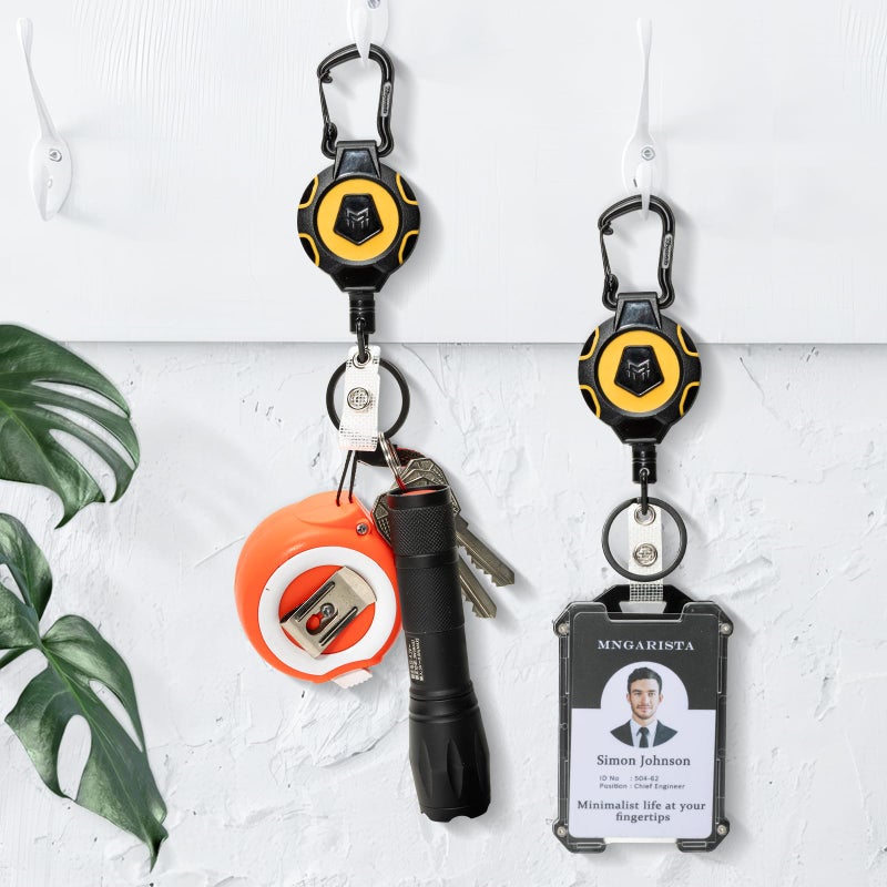 MNGARISTA 2-Pack Upgraded Retractable Keychain, 10 OZ Retraction, 31.5" Stainless Steel Cord, Heavy Duty Carabiner Badge Holder, ID Badge Reel with Badge Strap and Key Ring - Image 2