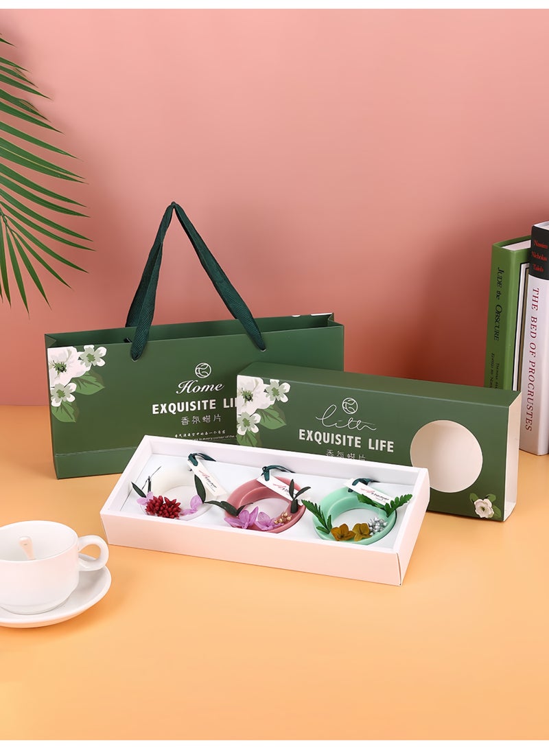 Soy Wax Scented Melts Gift Set for Home, Wardrobe & Shoe Cabinet, Long-Lasting Fragrance, Odor Eliminator, Flameless Aromatherapy, Birthday Gift with Red Pine Cone-Lemongrass, Yellow Embroidered Leaf-Jasmine, Pink Embroidered Leaf-Amber Oud - Image 1