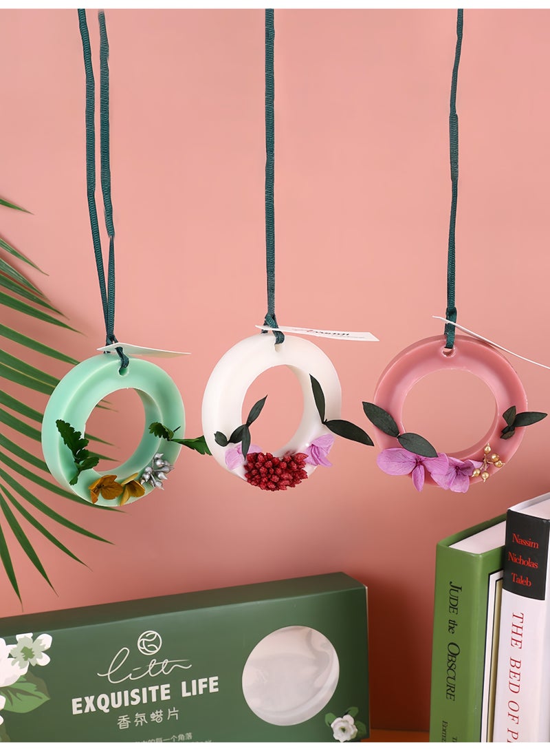 Soy Wax Scented Melts Gift Set for Home, Wardrobe & Shoe Cabinet, Long-Lasting Fragrance, Odor Eliminator, Flameless Aromatherapy, Birthday Gift with Red Pine Cone-Lemongrass, Yellow Embroidered Leaf-Jasmine, Pink Embroidered Leaf-Amber Oud - Image 2